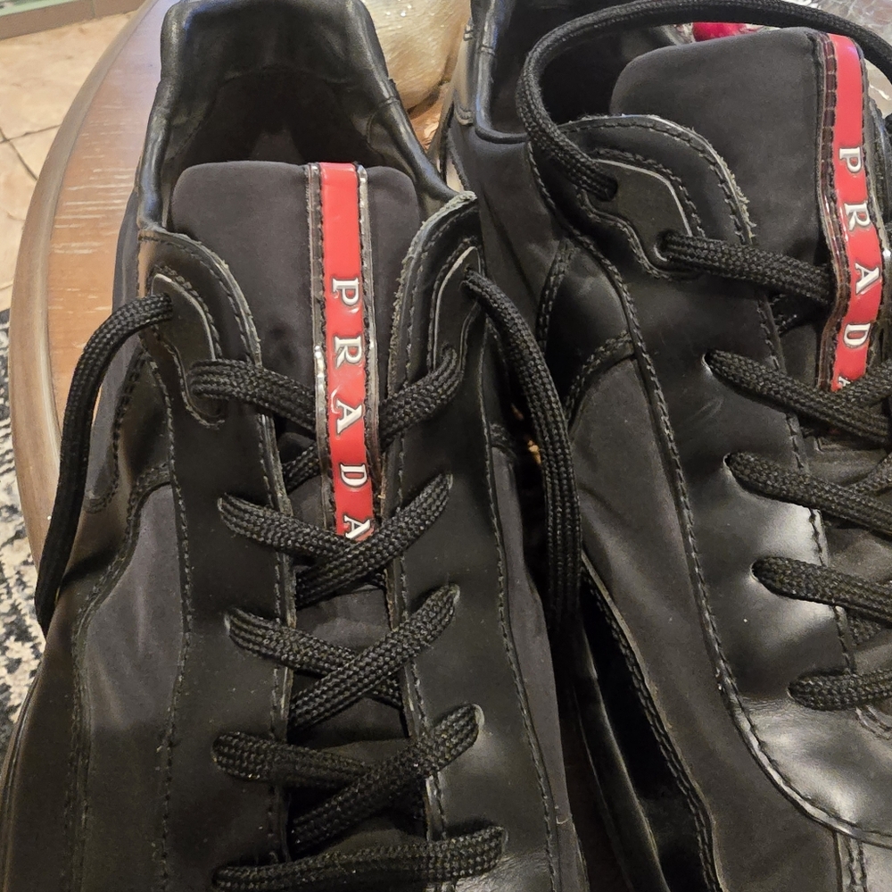 Prada Men's Black Leather Sneakers - Picture 16 of 17